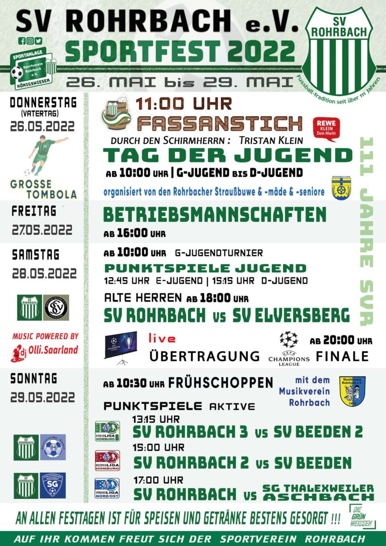 Sportfest SV Rohrbach ab Vatertag – Sport und Geselligkeit